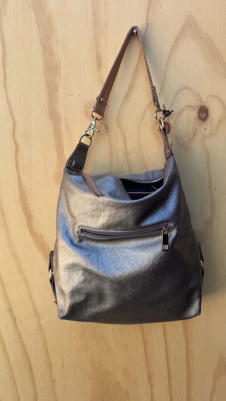 Sondra Roberts Squared Metallic Bronze and Nylon Convertible Shoulder Bag